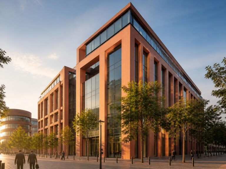 Immeuble de bureaux en briques, illustration de l’immobilier d’entreprise